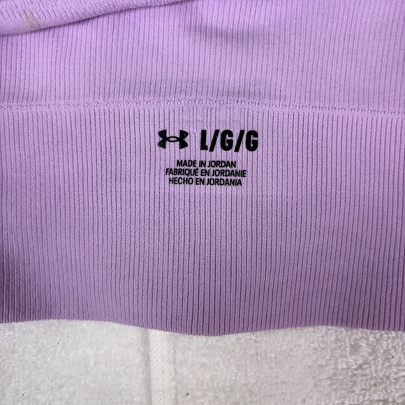 Under Armour Womens Sports Bra Large Lavender Seamless Low Long Racerback Gym - Picture 3 of 11